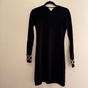 Minnie Rose 100% Cashmere Sweater Dress Black Infinity Cuff Size Small